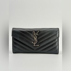 Saint Laurent Matelasse Chevron Leather Large Flap Wallet